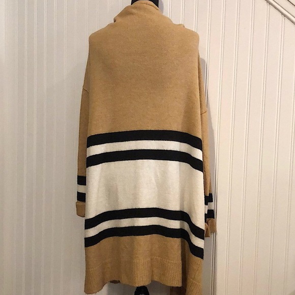 TOPSHOP Women’s Camel Ivory Black Stripes Open Cardigan Sweater Size 10 NWT - Picture 2 of 5